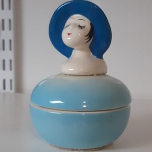 Blue Hat Lady Ceramic Jewelry Holder